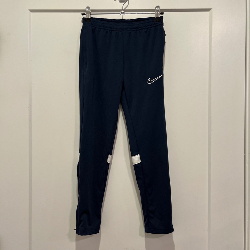 Nike Dri-FIT Kids Small Navy Blue Soccer Training Pants Zipper Pockets Joggers
